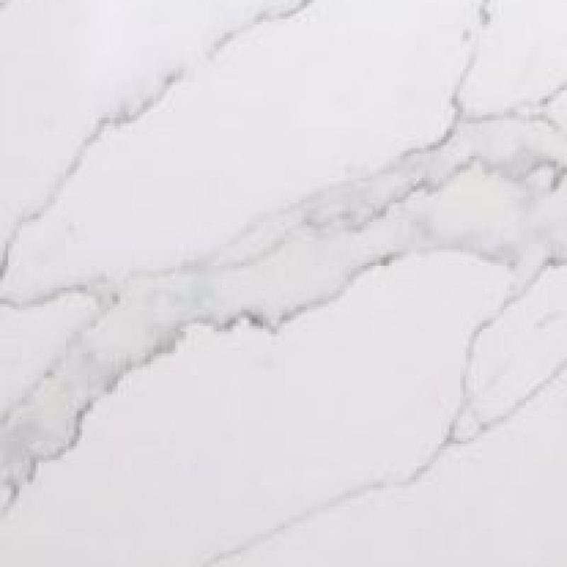 White Calacatta Quartz surface showing bold grey veining on a bright white background