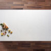 Overhead view of Dover White Quartz worktop showing a clean, bright surface with a smooth finish