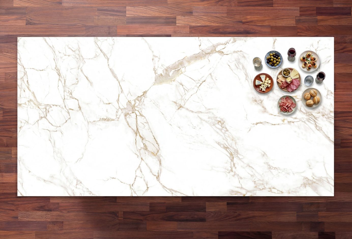 Entzo Porcelain worktop with marble style veining viewed from above