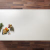 Overhead view of an Imperial White Quartz worktop with a smooth white surface and food prep items