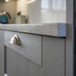 White Starlight Quartz worktop edge above drawer front showing clean finish detail