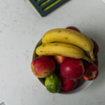Fruit bowl placed on Carrara Quartz worktop in a modern kitchen