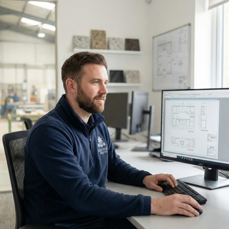 Mayfair Worktops Stone Specialist Speaking to customer